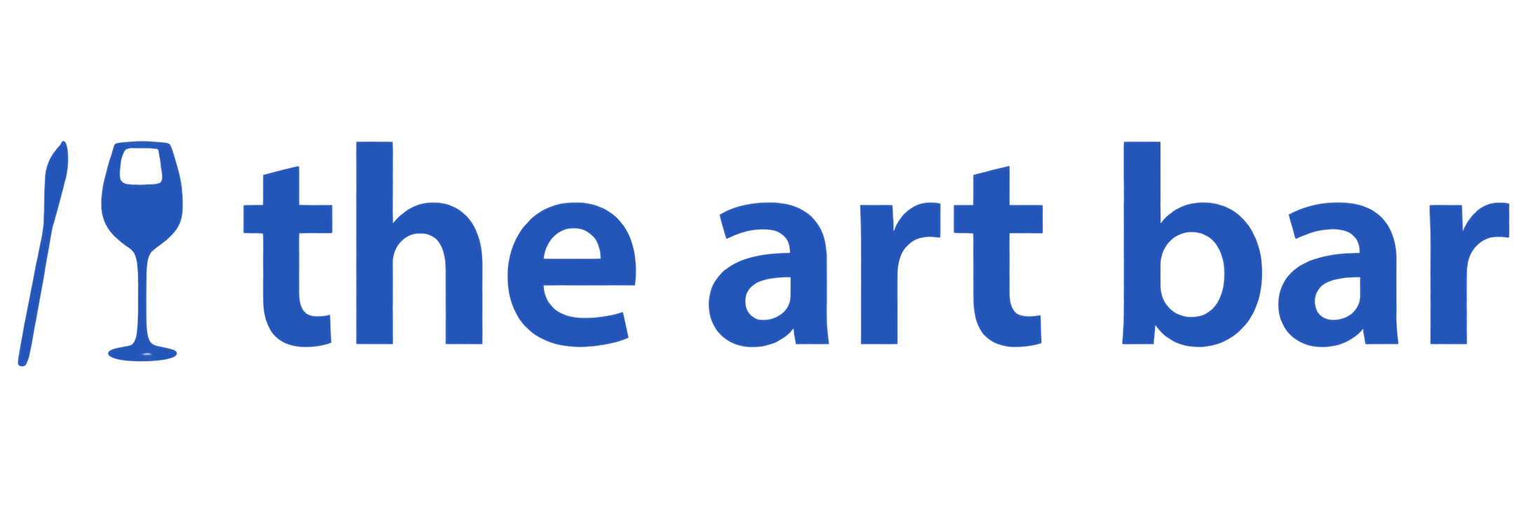 Blue text “the art bar” with a paintbrush and wine glass icon on a white background is shown.