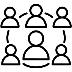Black and white icon of a person in a suit holding a briefcase, rushing up a staircase with an arrow pointing upward, symbolizing career growth or professional advancement in a bustling cafe NYC setting.