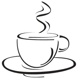A simple black and white icon of a steaming coffee cup on a saucer, with steam rising from the cup in a wavy pattern—perfect for any cafe NYC vibe.